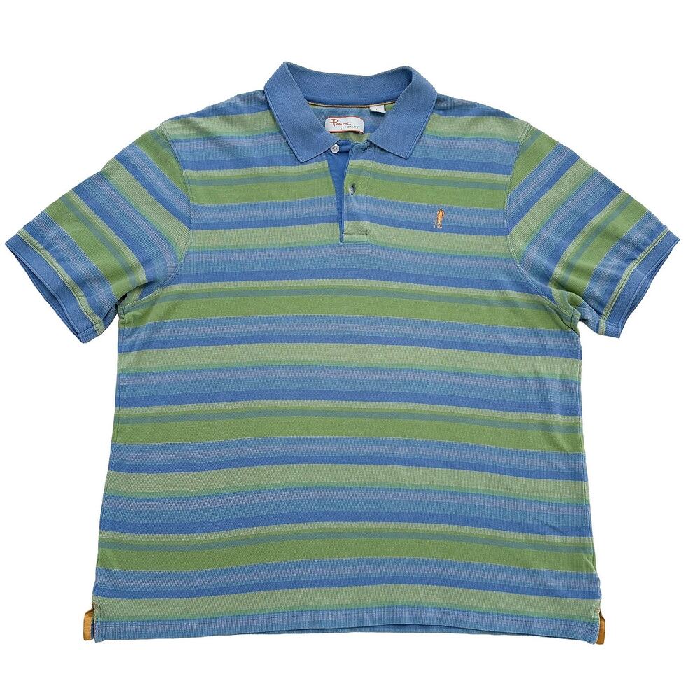 Payne Stewart Pique Polo Shirt Men L Blue Green Striped Golf Preppy Cotton Y2K